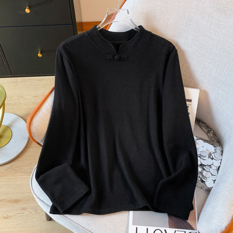 Nimara Ritual Spring Solid Color Stand Collar Frog-button Design Women's Cotton Long Sleeve Shirt