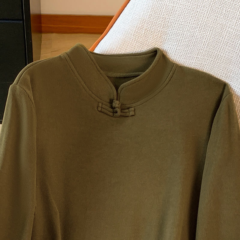 Nimara Ritual Spring Solid Color Stand Collar Frog-button Design Women's Cotton Long Sleeve Shirt
