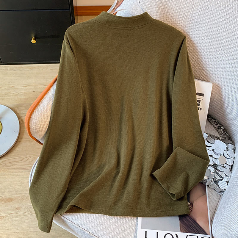 Nimara Ritual Spring Solid Color Stand Collar Frog-button Design Women's Cotton Long Sleeve Shirt
