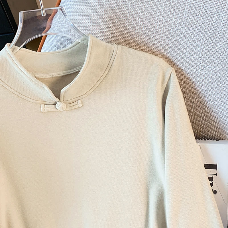 Nimara Ritual Spring Solid Color Stand Collar Frog-button Design Women's Cotton Long Sleeve Shirt