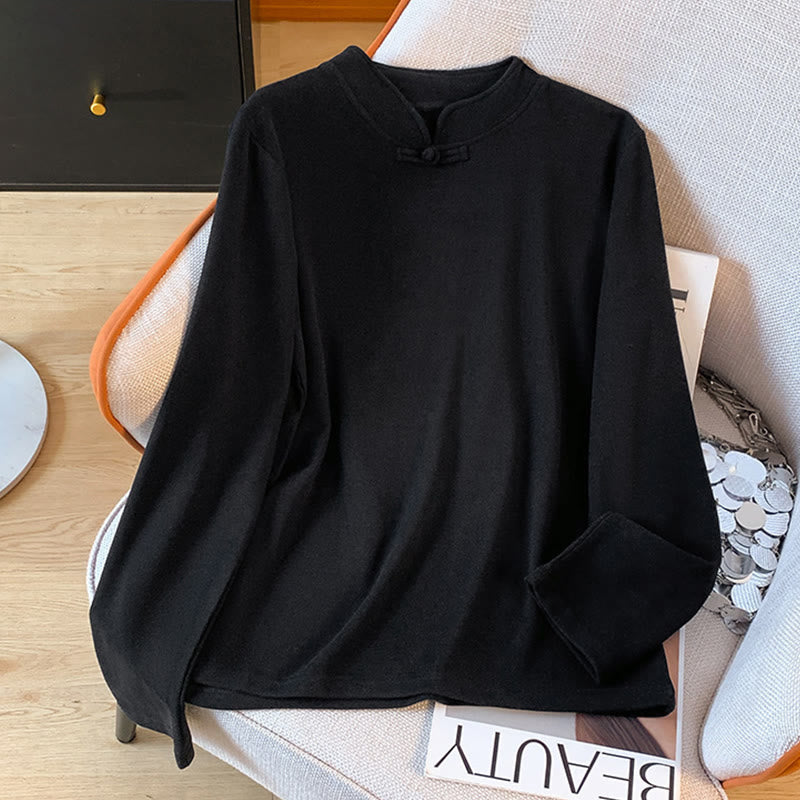 Nimara Ritual Spring Solid Color Stand Collar Frog-button Design Women's Cotton Long Sleeve Shirt