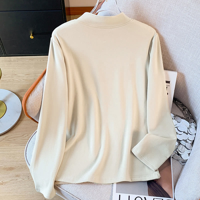 Nimara Ritual Spring Solid Color Stand Collar Frog-button Design Women's Cotton Long Sleeve Shirt