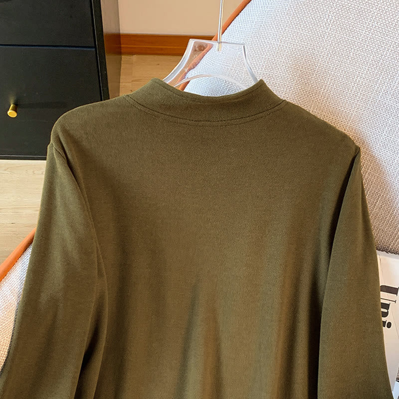 Nimara Ritual Spring Solid Color Stand Collar Frog-button Design Women's Cotton Long Sleeve Shirt