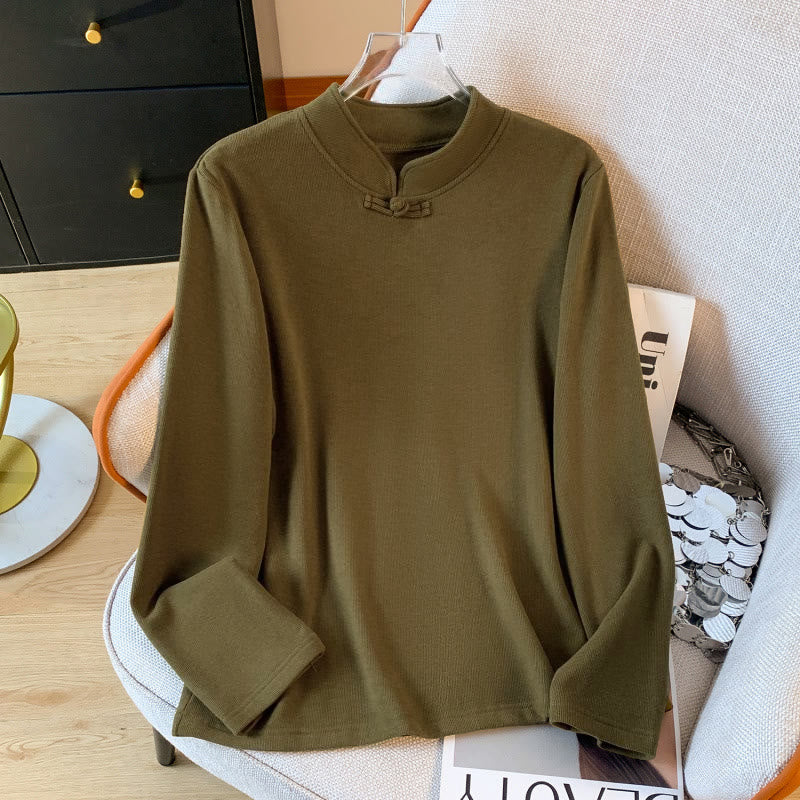 Nimara Ritual Spring Solid Color Stand Collar Frog-button Design Women's Cotton Long Sleeve Shirt