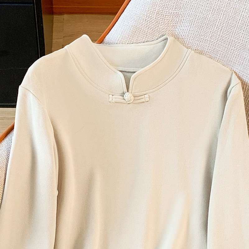 Nimara Ritual Spring Solid Color Stand Collar Frog-button Design Women's Cotton Long Sleeve Shirt