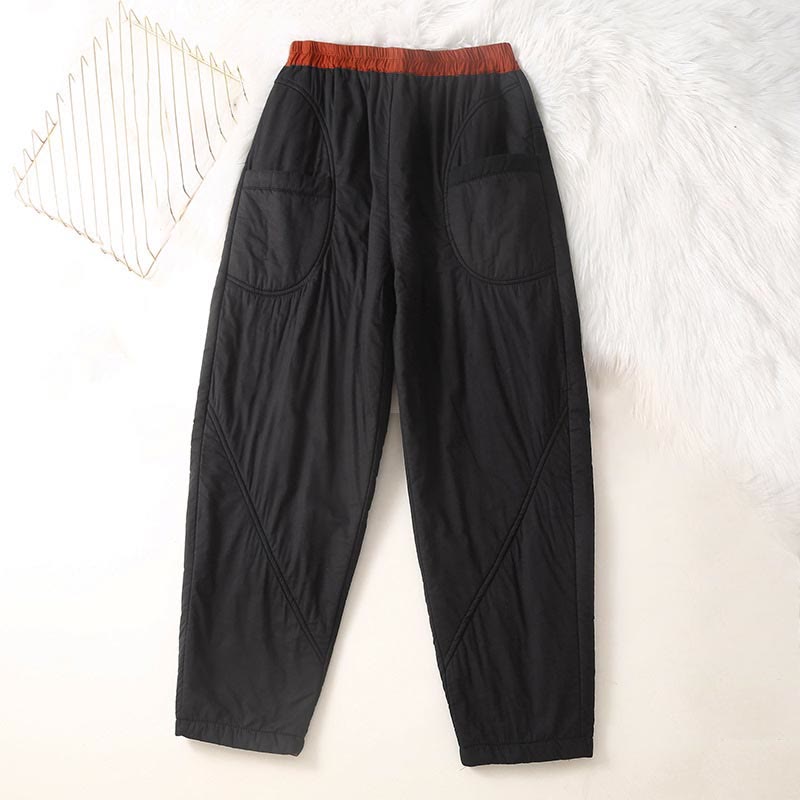Nimara Ritual Women's Winter Plain Elastic Waist Design Thickened Harem Pants With Pockets