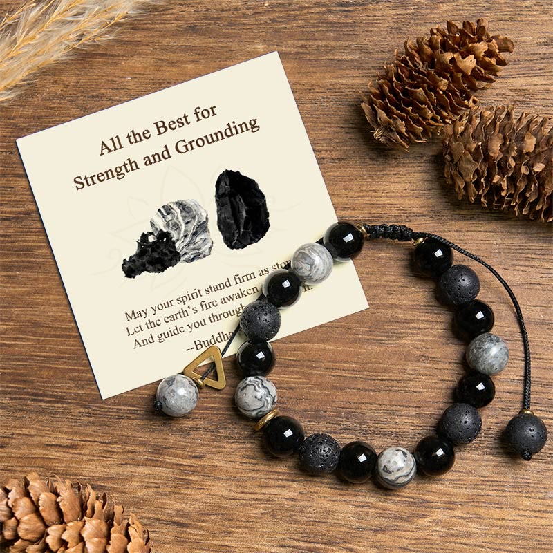 Nimara Ritual "All the Best for Strength and Grounding" Obsidian Bracelet Includes Gift Message Card