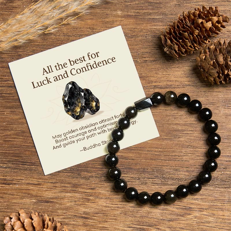 Nimara Ritual "All the best for Luck and Confidence" Obsidian Bracelet Includes Gift Message Card