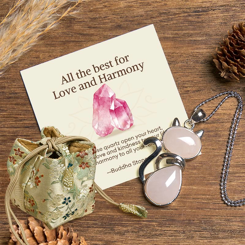 Nimara Ritual "Wishing You Love and Kindness" Cat Rose Quartz Necklace Includes Gift Message Card