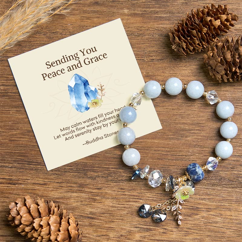 Nimara Ritual "Sending You Peace and Grace" Blue Crystal Flower Bracelet Includes Gift Message Card