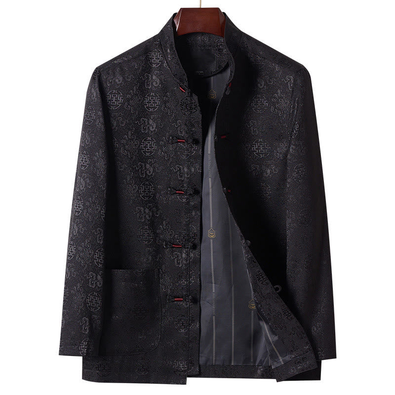 Nimara Ritual Embroidery Pattern Stand Collar Long Sleeve Men's Tang Suit Jacket With Pockets