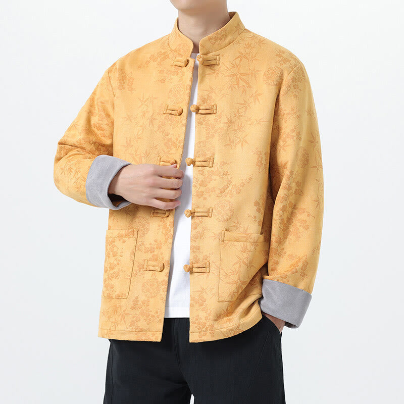 Nimara Ritual Fall Jacquard Bamboo Frog-button Long Sleeve Men's Cotton Jacket With Pockets