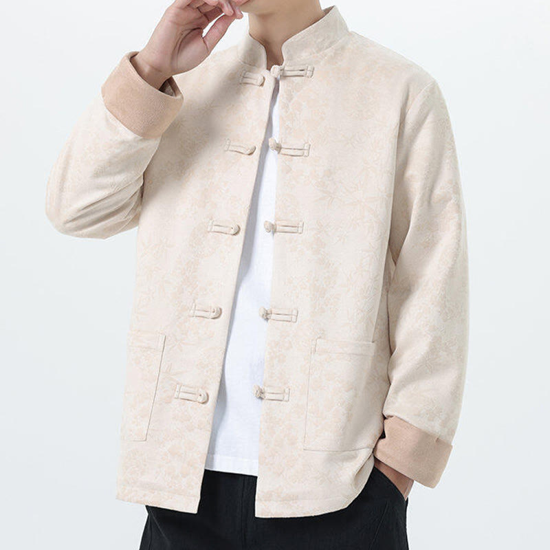 Nimara Ritual Fall Jacquard Bamboo Frog-button Long Sleeve Men's Cotton Jacket With Pockets