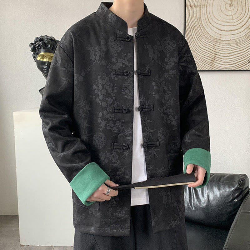 Nimara Ritual Fall Jacquard Bamboo Frog-button Long Sleeve Men's Cotton Jacket With Pockets