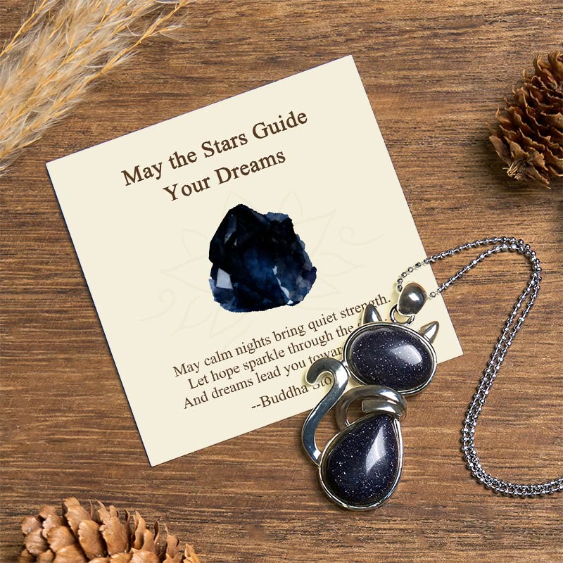Nimara Ritual "May the Stars Guide Your Dreams" Cat Sandstone Necklace Includes Gift Message Card