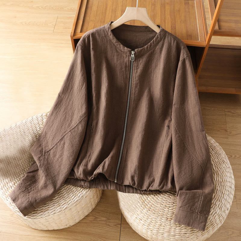 Nimara Ritual Women's Cotton Zipper Design Double Layer Long Sleeve Jacket With Pockets