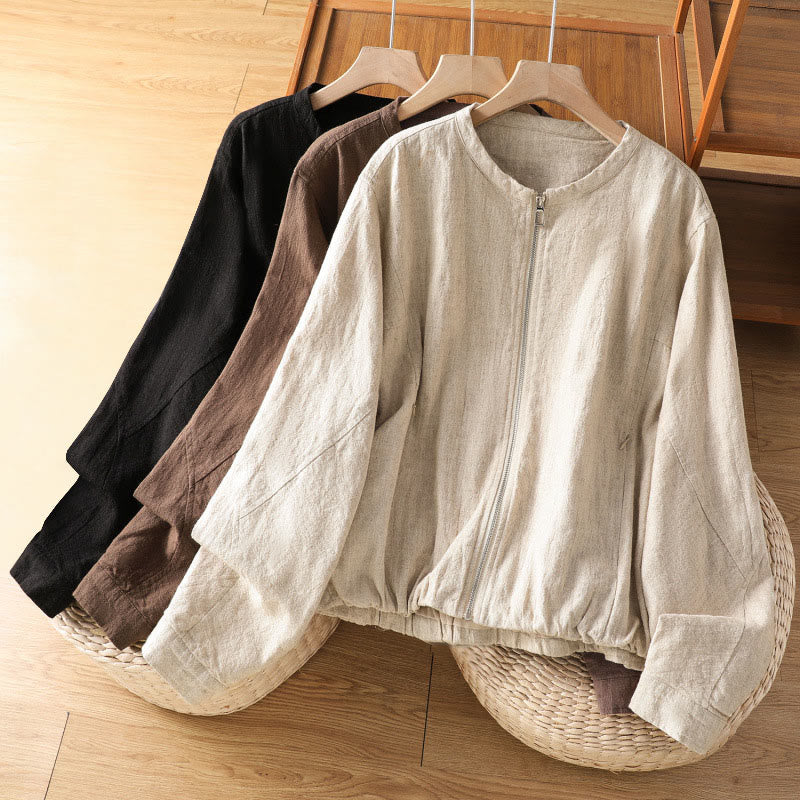 Nimara Ritual Women's Cotton Zipper Design Double Layer Long Sleeve Jacket With Pockets