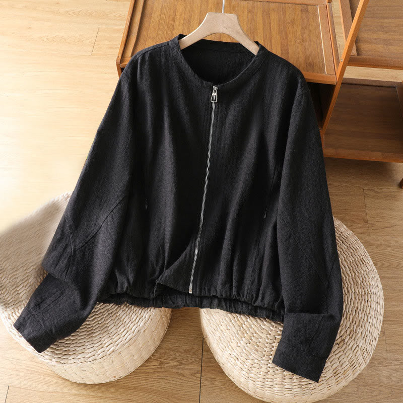 Nimara Ritual Women's Cotton Zipper Design Double Layer Long Sleeve Jacket With Pockets