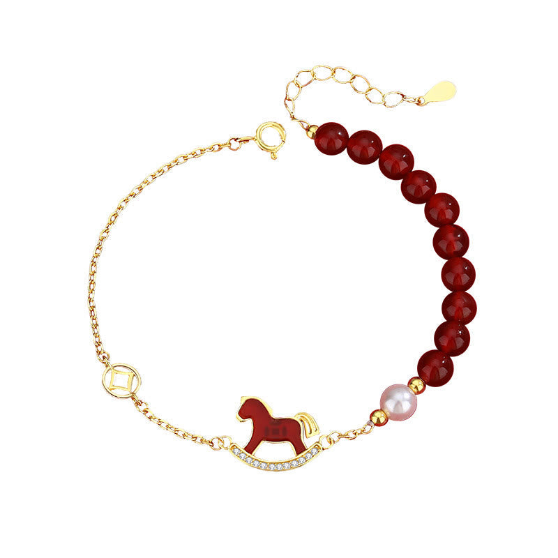 Nimara Ritual 925 Sterling Silver Year Of The Horse Design Red Agate Confidence Earrings