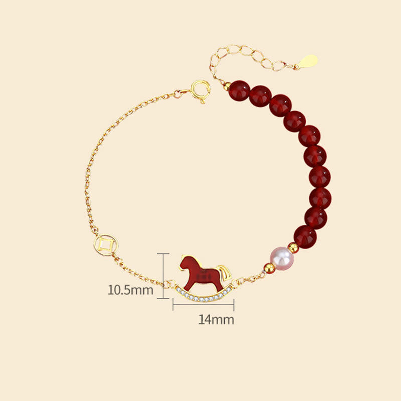 Nimara Ritual 925 Sterling Silver Year Of The Horse Design Red Agate Confidence Earrings