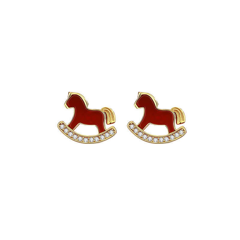 Nimara Ritual 925 Sterling Silver Year Of The Horse Design Red Agate Confidence Earrings