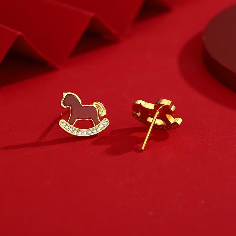 Nimara Ritual 925 Sterling Silver Year Of The Horse Design Red Agate Confidence Earrings
