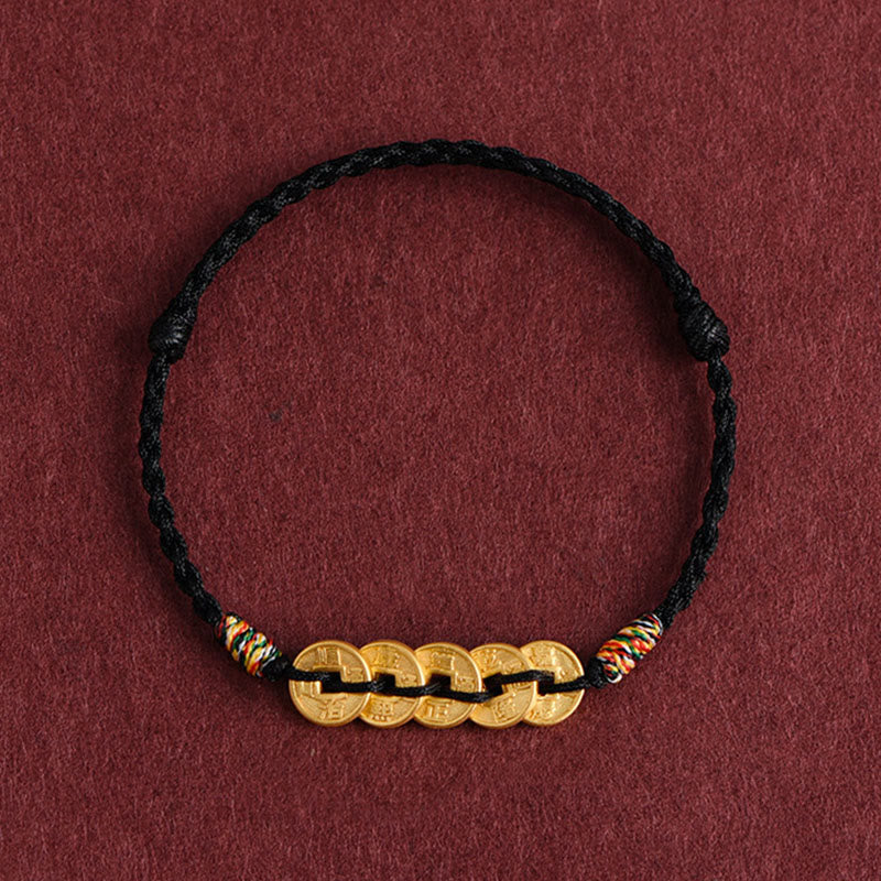 Nimara Ritual Five Copper Coins Design Braided String Protection Bracelet Anklet