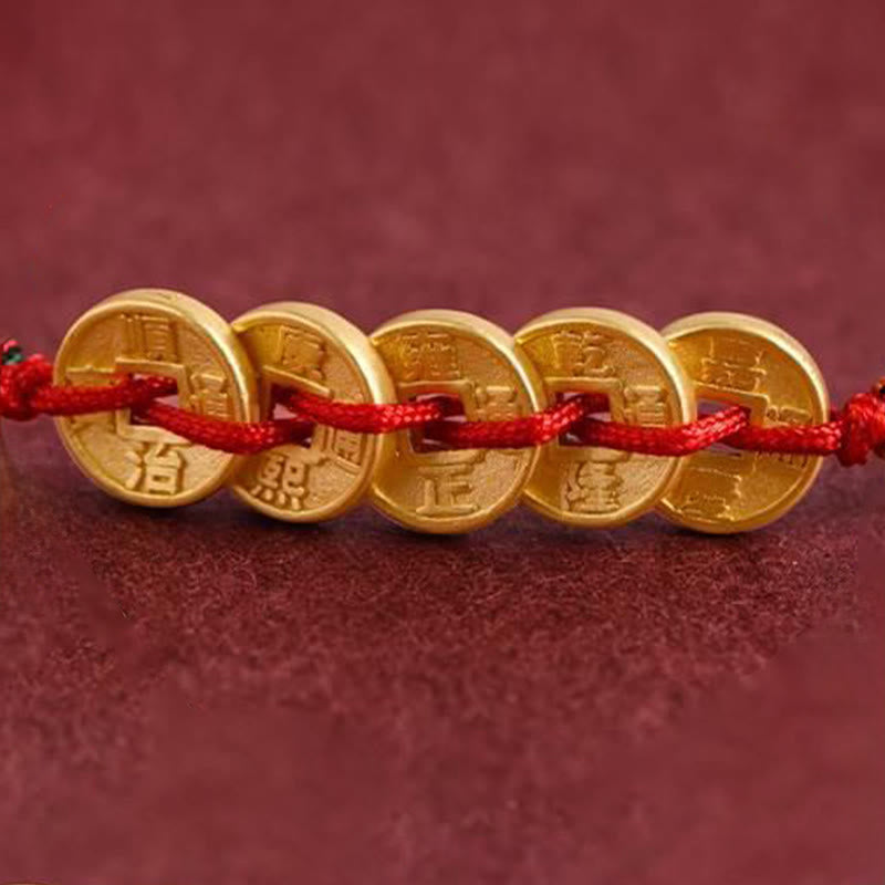 Nimara Ritual Five Copper Coins Design Braided String Protection Bracelet Anklet