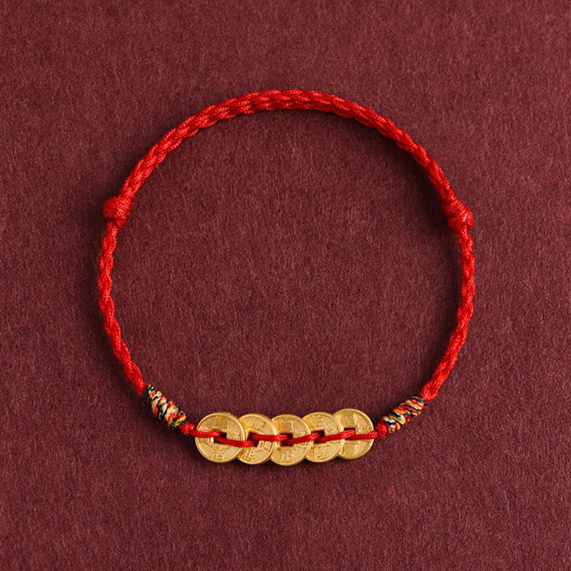 Nimara Ritual Five Copper Coins Design Braided String Protection Bracelet Anklet