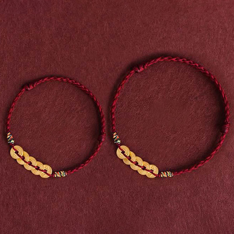 Nimara Ritual Five Copper Coins Design Braided String Protection Bracelet Anklet