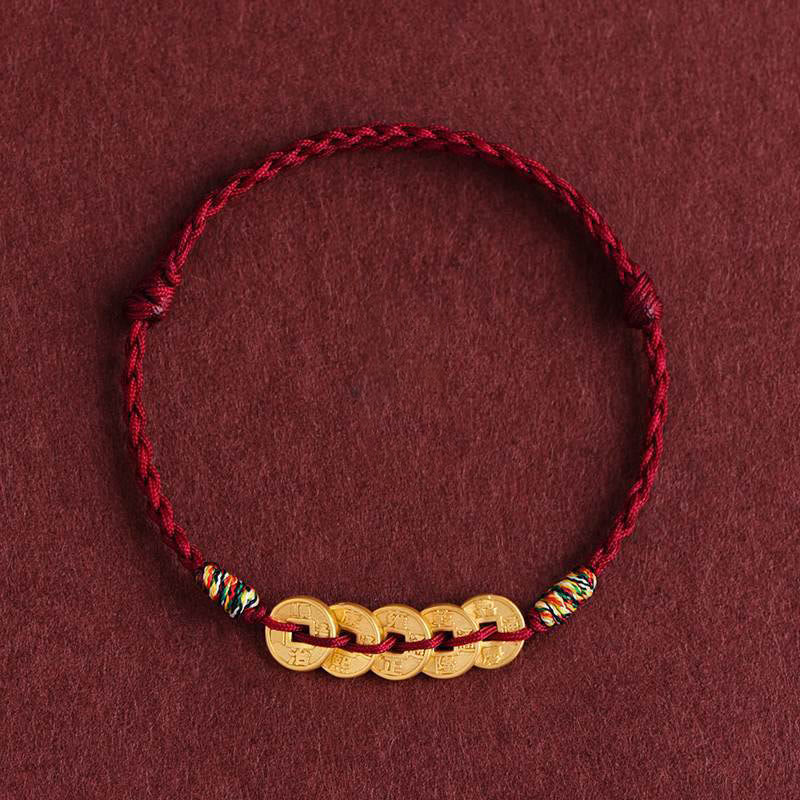 Nimara Ritual Five Copper Coins Design Braided String Protection Bracelet Anklet