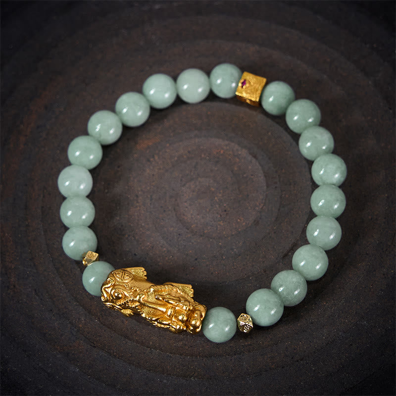 Nimara Ritual Golden Pi Xiu Charm Jade Luck Prosperity Beaded Bracelet