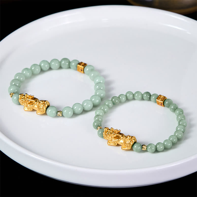 Nimara Ritual Golden Pi Xiu Charm Jade Luck Prosperity Beaded Bracelet