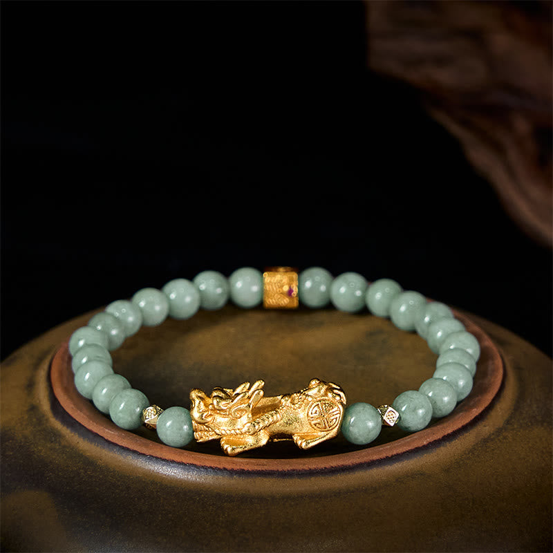 Nimara Ritual Golden Pi Xiu Charm Jade Luck Prosperity Beaded Bracelet