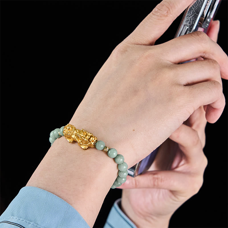 Nimara Ritual Golden Pi Xiu Charm Jade Luck Prosperity Beaded Bracelet