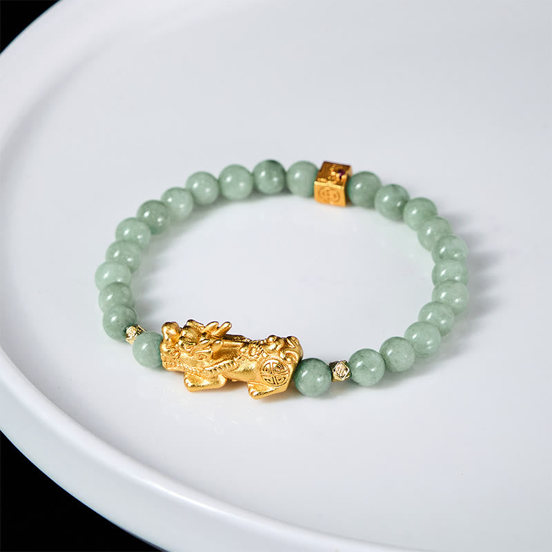 Nimara Ritual Golden Pi Xiu Charm Jade Luck Prosperity Beaded Bracelet