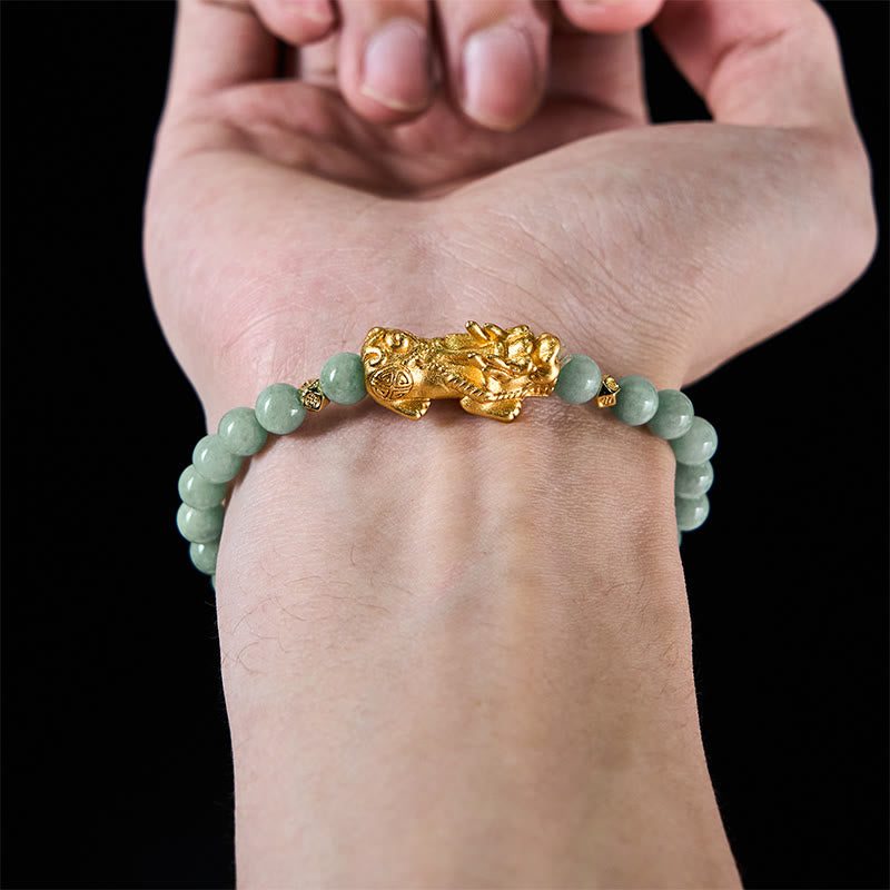 Nimara Ritual Golden Pi Xiu Charm Jade Luck Prosperity Beaded Bracelet