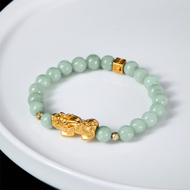 Nimara Ritual Golden Pi Xiu Charm Jade Luck Prosperity Beaded Bracelet