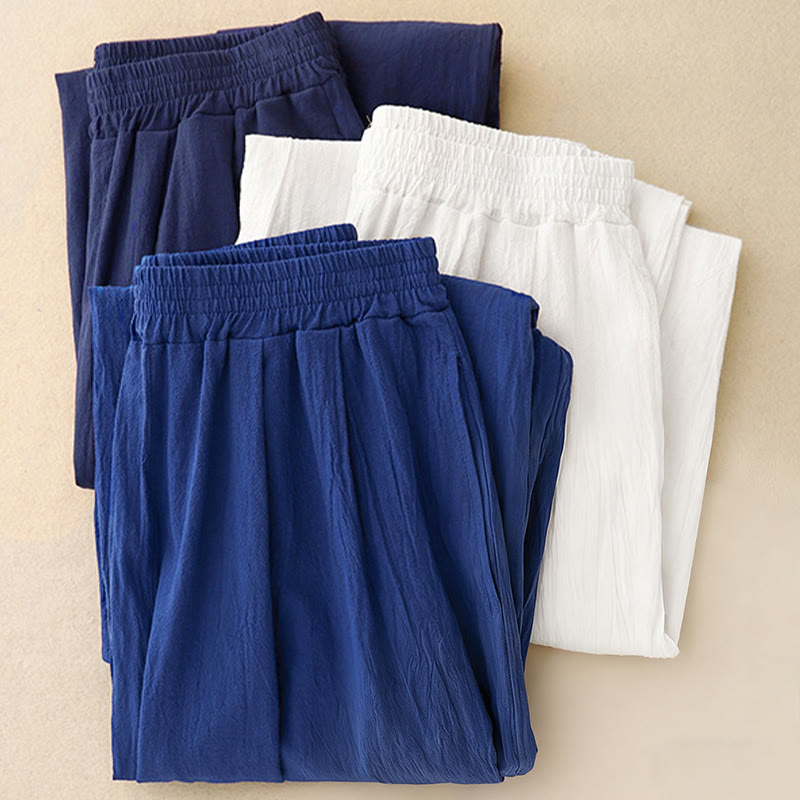 Nimara Ritual Commute Solid Color Women's Harem Elastic Waist Cotton 7-8 Length Pants With Pockets