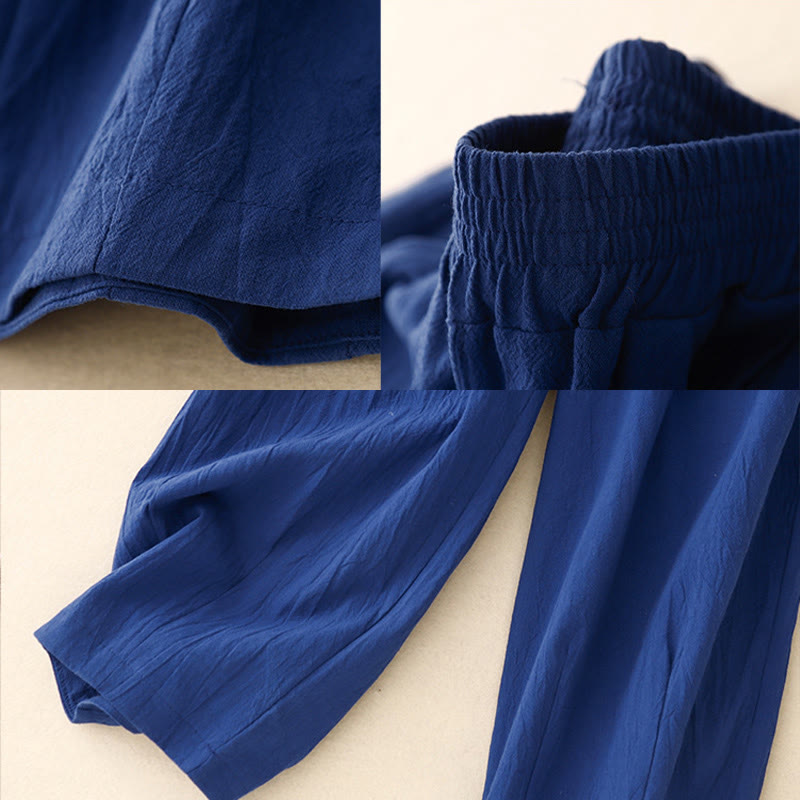 Nimara Ritual Commute Solid Color Women's Harem Elastic Waist Cotton 7-8 Length Pants With Pockets