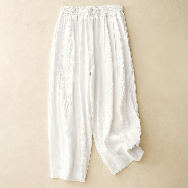 Nimara Ritual Commute Solid Color Women's Harem Elastic Waist Cotton 7-8 Length Pants With Pockets
