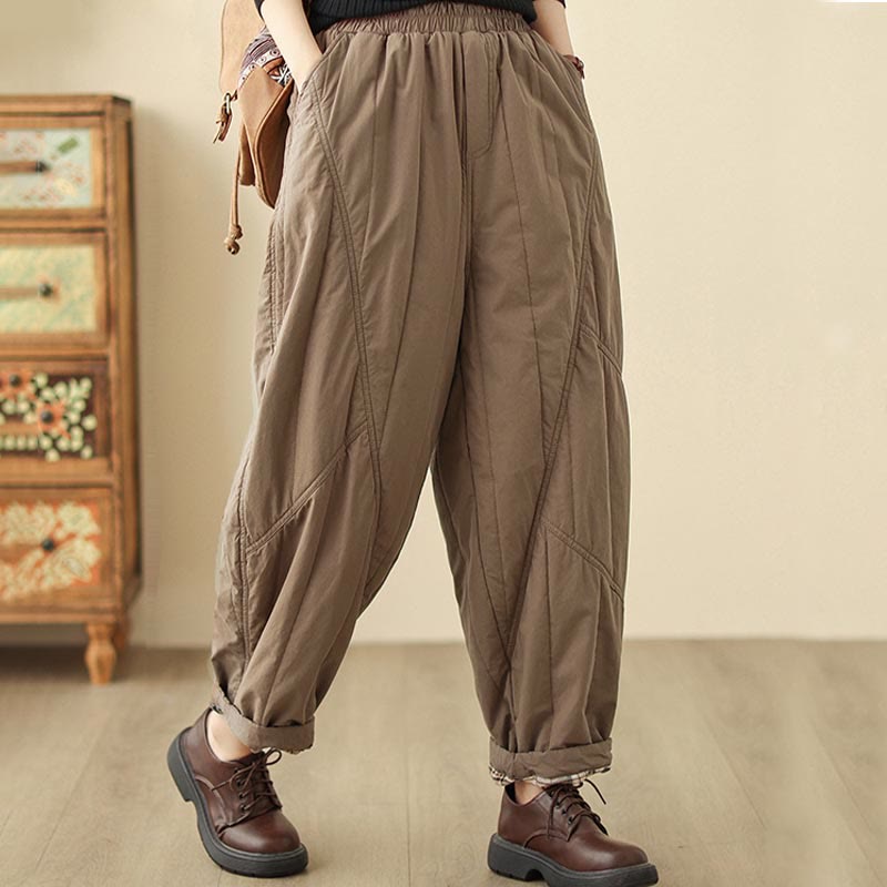 Nimara Ritual Winter Plain High Waist Women's Harem Thermal Elastic Waist Pants With Pockets