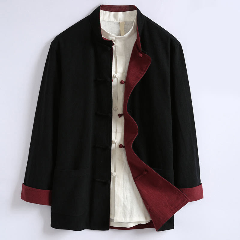 Nimara Ritual Spring Chinese Reversible Men's Frog-Button Cotton Long Sleeve Jacket