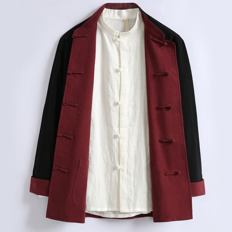Nimara Ritual Spring Chinese Reversible Men's Frog-Button Cotton Long Sleeve Jacket