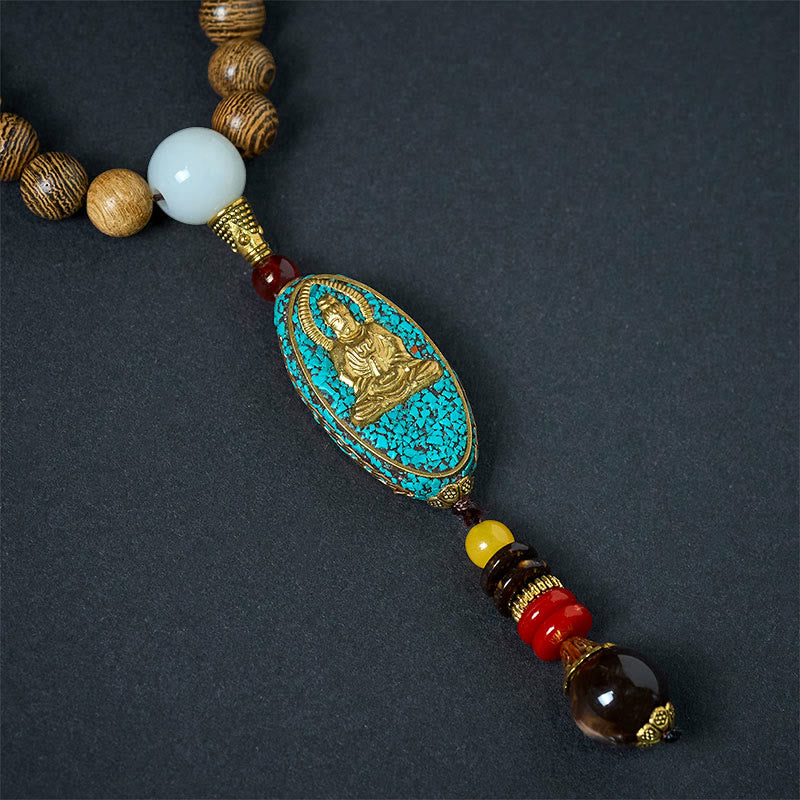 Wealth Positive Avalokitesvara Coconut Shell Beads Pendant Necklace