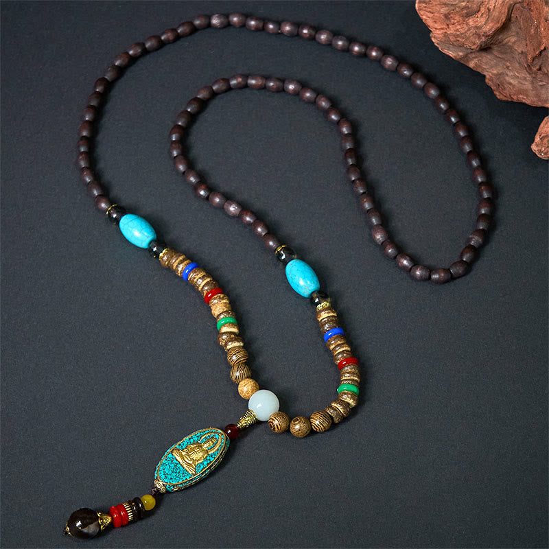 Wealth Positive Avalokitesvara Coconut Shell Beads Pendant Necklace
