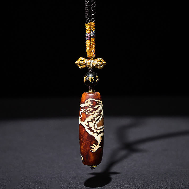 Nimara Ritual Tibetan Agate Dragon Pattern Nine-eye Dzi Protection Necklace Pendant