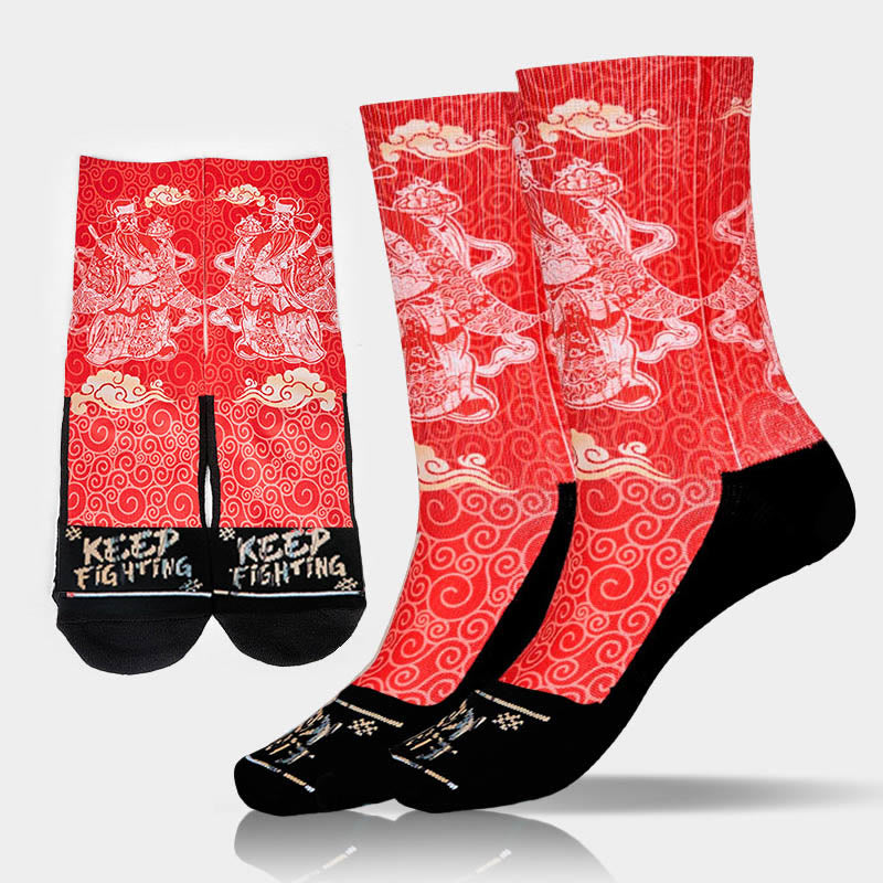Nimara Ritual Casual God Of Wealth Auspicious Clouds Micro Crew Men Women Unisex Socks