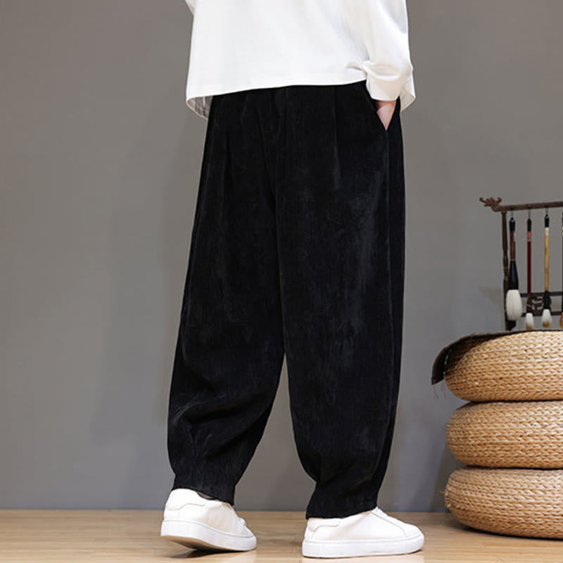 Nimara Ritual Winter Pure Color Cotton Men's Harem Thickened Fleece-lined Pants With Pockets