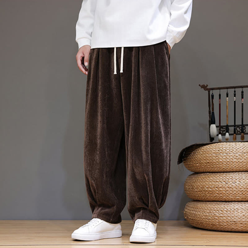 Nimara Ritual Winter Pure Color Cotton Men's Harem Thickened Fleece-lined Pants With Pockets
